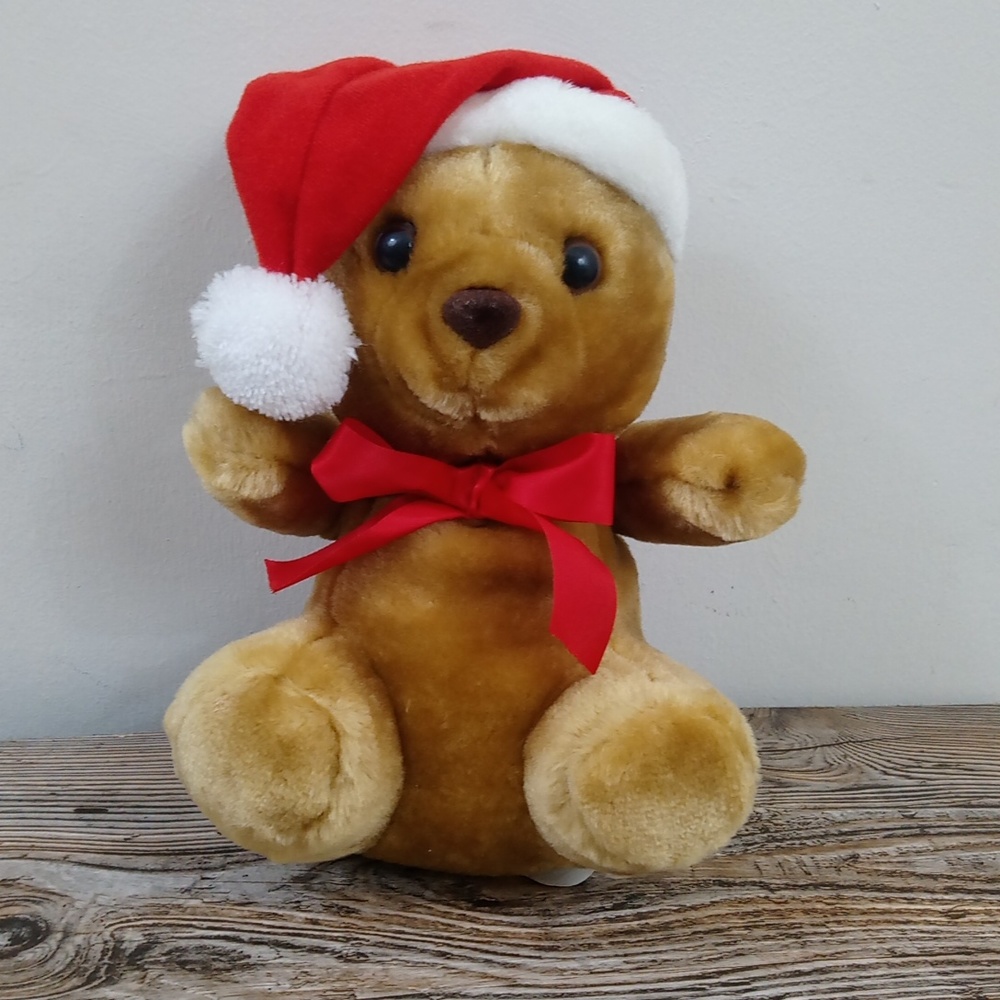 Vintage Sasco Stuffed Plush Teddy Bear Santa Hat